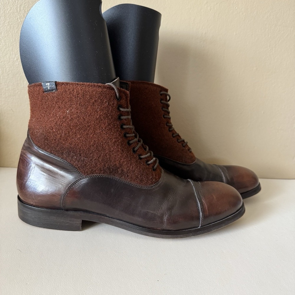 7 For All Mankind Men's Brown Leather‎ Boots Sz 9.5 Made In Italy Quiet Luxury - Picture 3 of 10